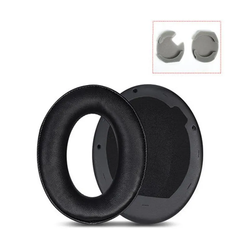 2 Leather Headset Earmuffs for Sony 1000xm4 - Black Protein Skin no Snap