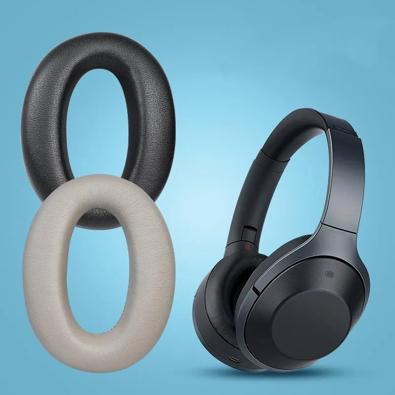 2 Leather Headset Earmuffs for Sony 1000xm4 - Black Protein Skin no Snap