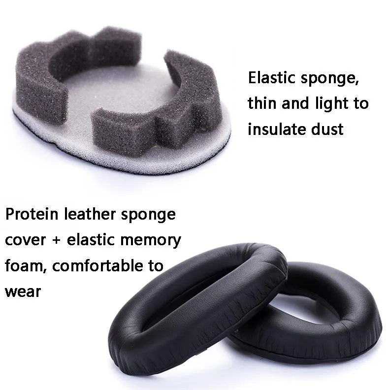 2 Leather Headset Earmuffs for Sony 1000xm4 - Black Protein Skin no Snap