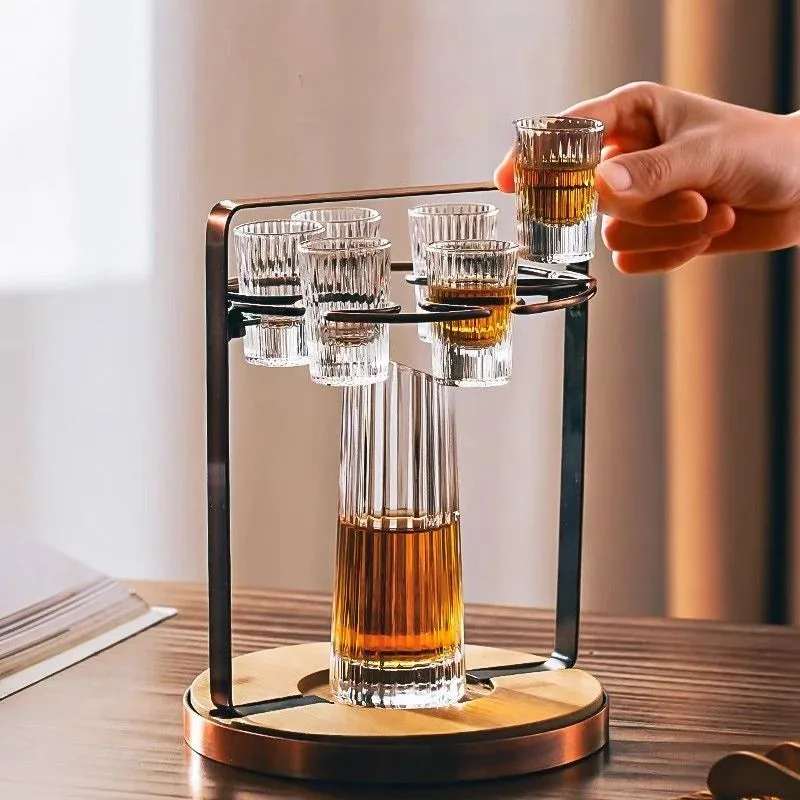 6 Piece White Wine Glass Set with Divider and Bullet Design