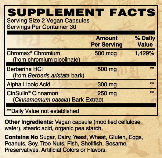 Optimal Glucose Control Supplement for Advanced Blood Sugar Support - 60 Capsules