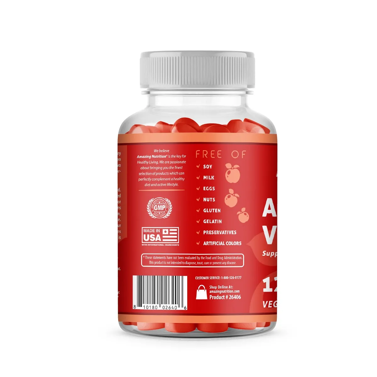 Amazing Gummies Apple Cider Vinegar | 500 Mg Per Serving | 120 Gummies | Apple Flavor