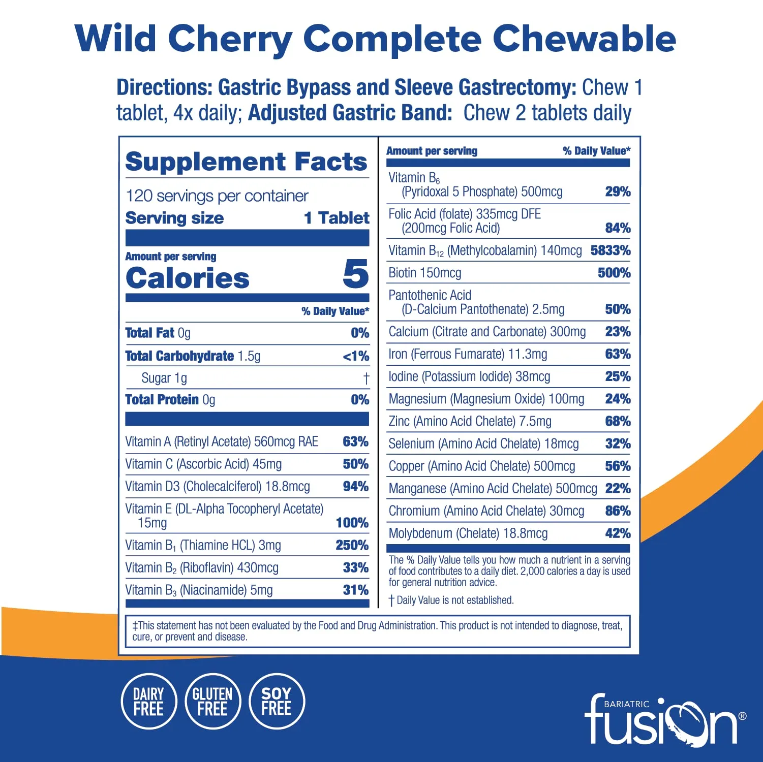 Bariatric Fusion Wild Cherry  Multivitamin with Iron 120 Chewable Tablets