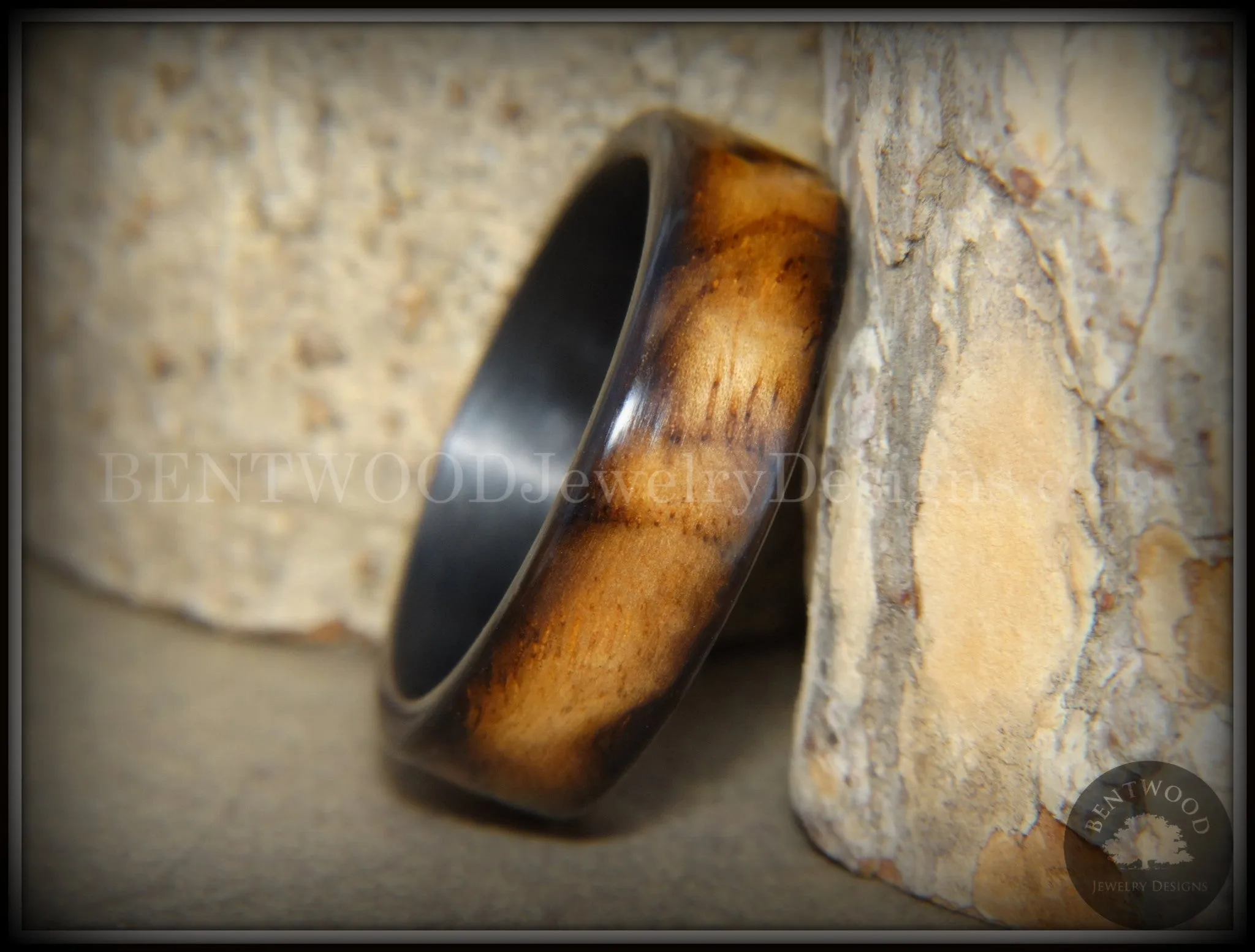 Bentwood Ring - New Smokey Bethlehem Olivewood Smoked on Carbon Fiber Core