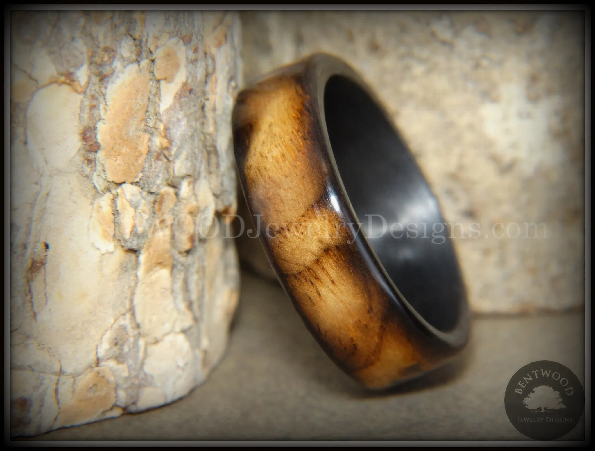 Bentwood Ring - New Smokey Bethlehem Olivewood Smoked on Carbon Fiber Core