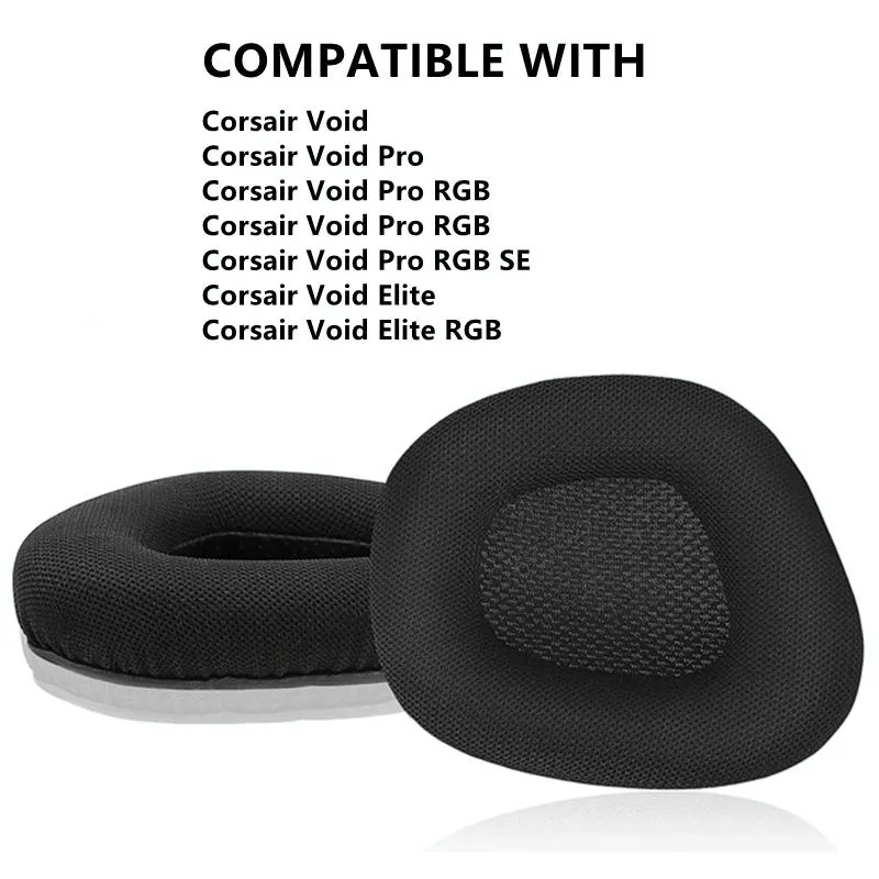 Black Protein Leather Earpads for Corsair Void Pro Elite - Set of 2