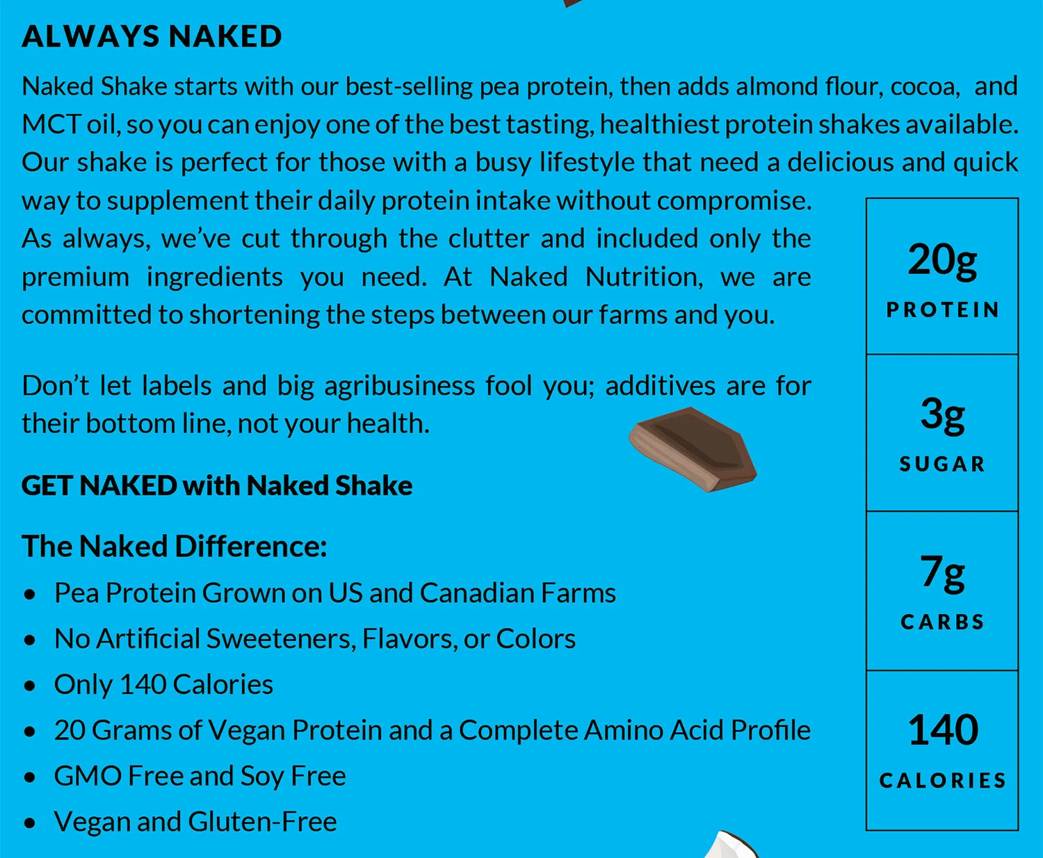 Chocolate Coconut Almond Protein Shake | Naked Shake - 30 Servings