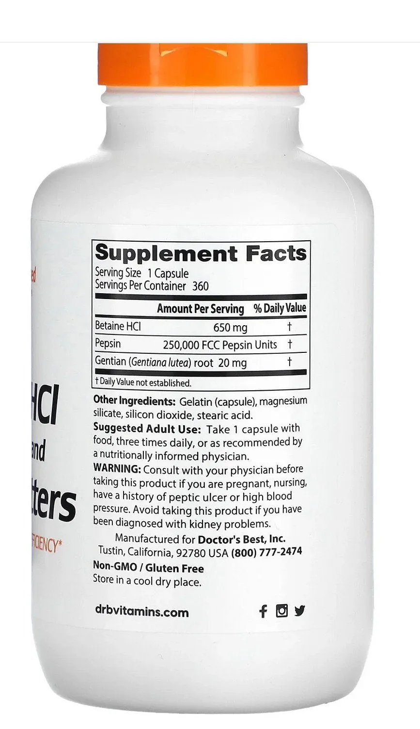 Doctors Best Betaine HCl Pepsin & Gentian Bitters 360 Capsule