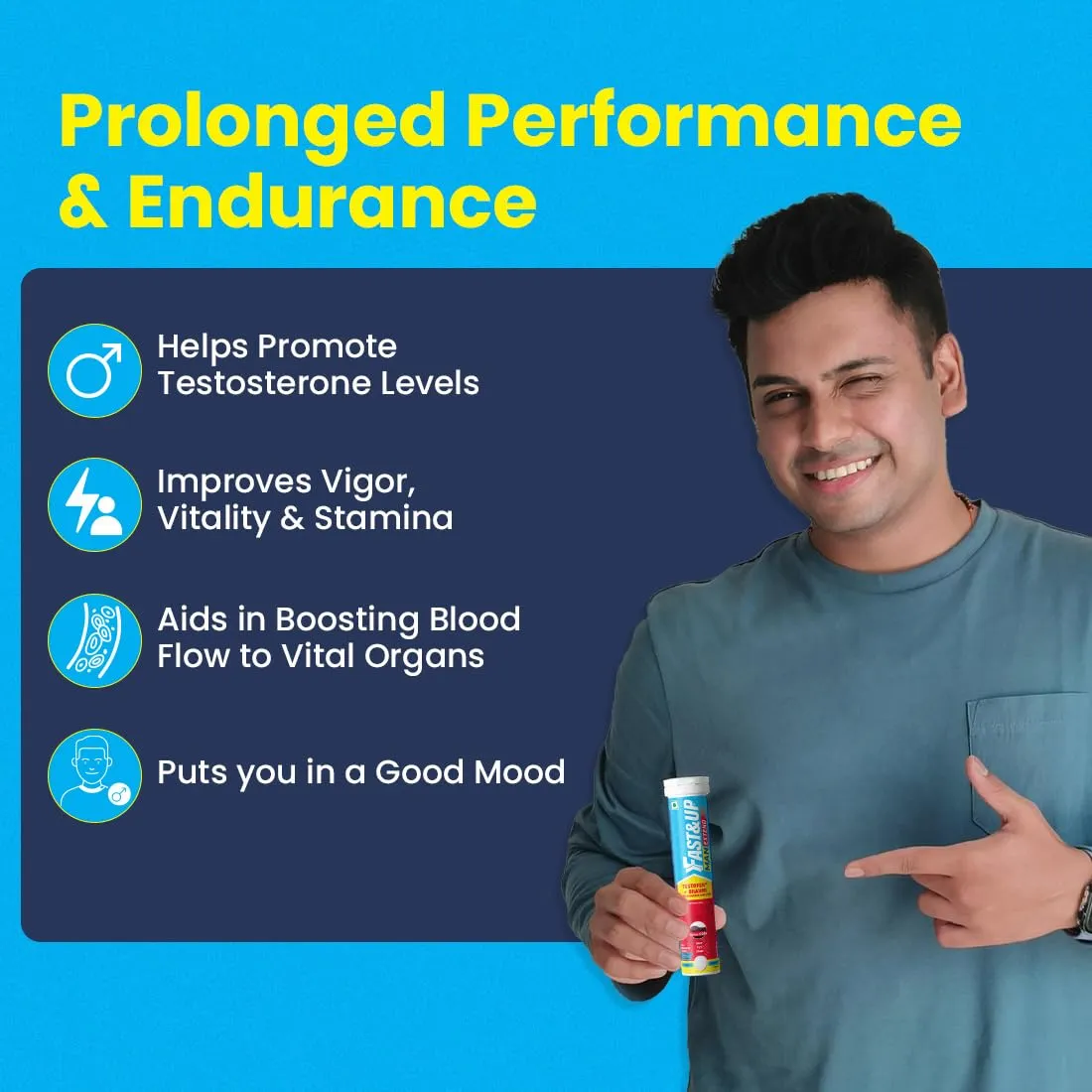 Fast&Up Man Extend | Testofen® Fenugreek Extract |Nitric Oxide Booster   Energizing Blend | Shatavari | Brahmi| Helps Improve Vitality & Stamina | Pack of 20 Effervescent (Cola Flavour)