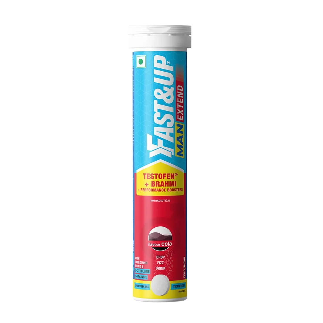 Fast&Up Man Extend | Testofen® Fenugreek Extract |Nitric Oxide Booster   Energizing Blend | Shatavari | Brahmi| Helps Improve Vitality & Stamina | Pack of 20 Effervescent (Cola Flavour)