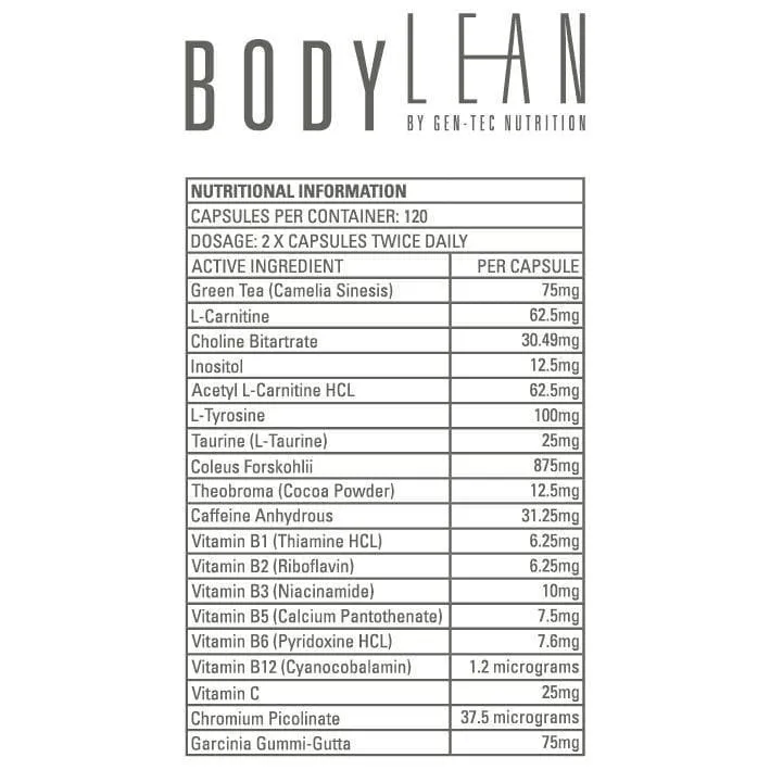 GEN-TEC BODYLEAN HYDROXY THERMO FUEL 120 CAPSULES