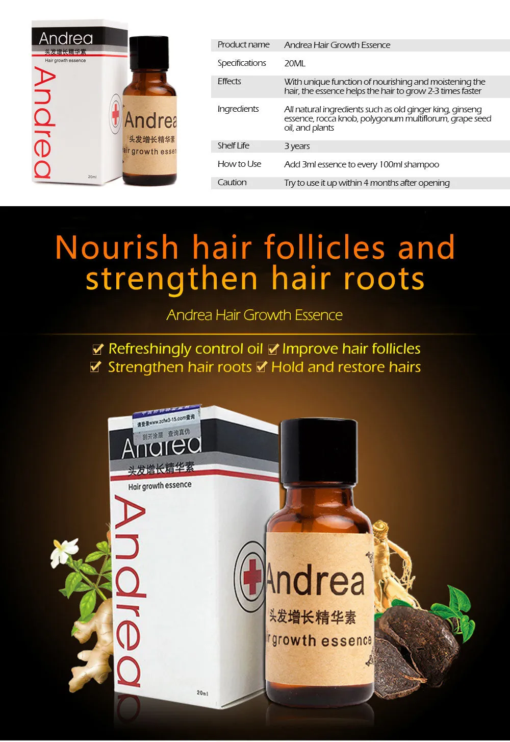 Hair Growth Essence – Anti-Hair Loss Liquid with Ginger & Ginseng (20ml) | Strengthen & Nourish Hair