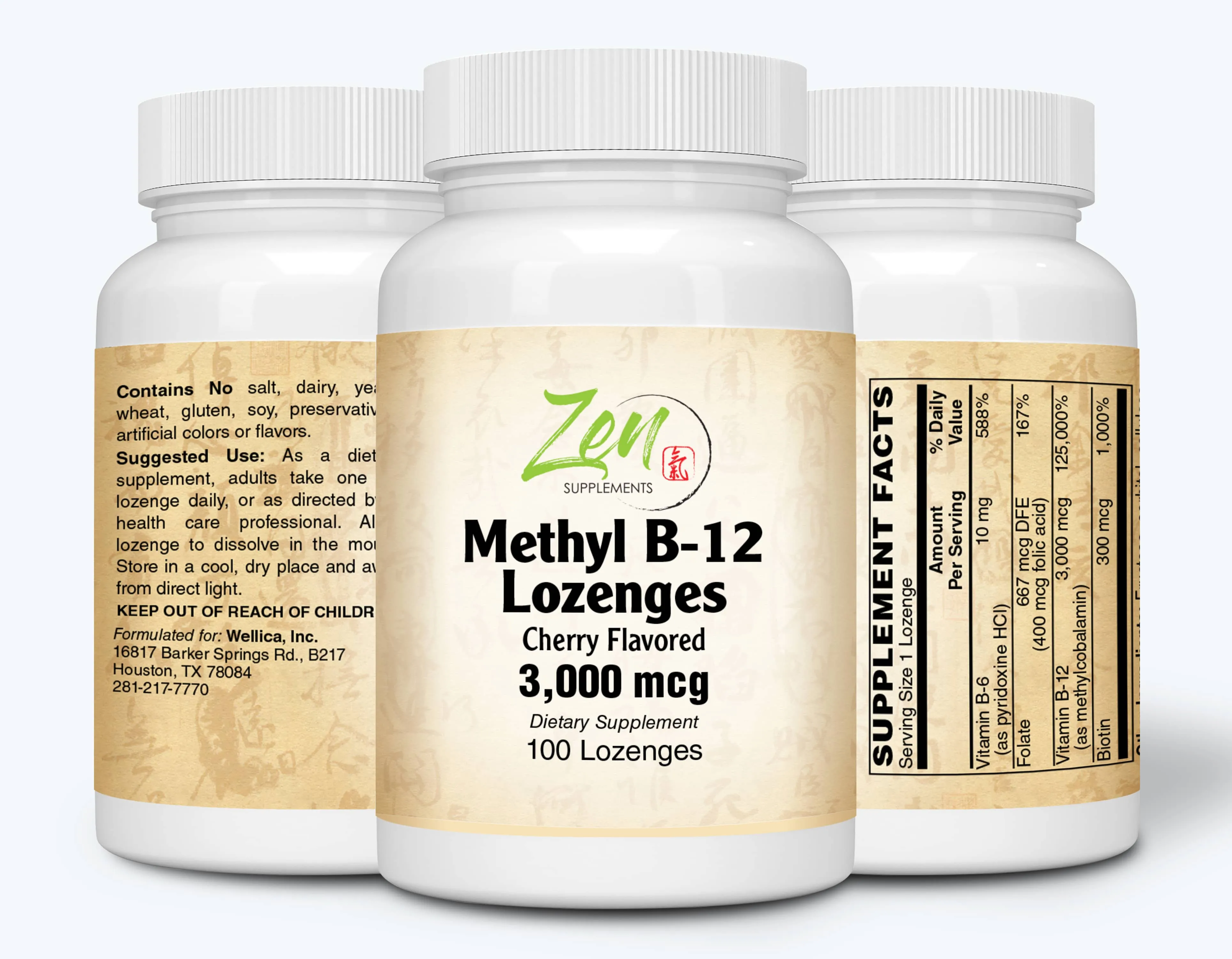 Methyl B12 Lozenges 3000mcg - With B6, Folic Acid & Biotin - 100 Count