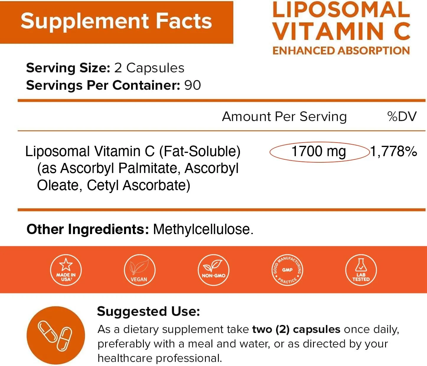NutriFlair Liposomal Vitamin C 1700mg, 180 Capsules - High Absorption, Fat Soluble VIT C, Antioxidant Supplement, Higher Bioavailability Immune System Support & Collagen Booster, Non-GMO, Vegan Pills