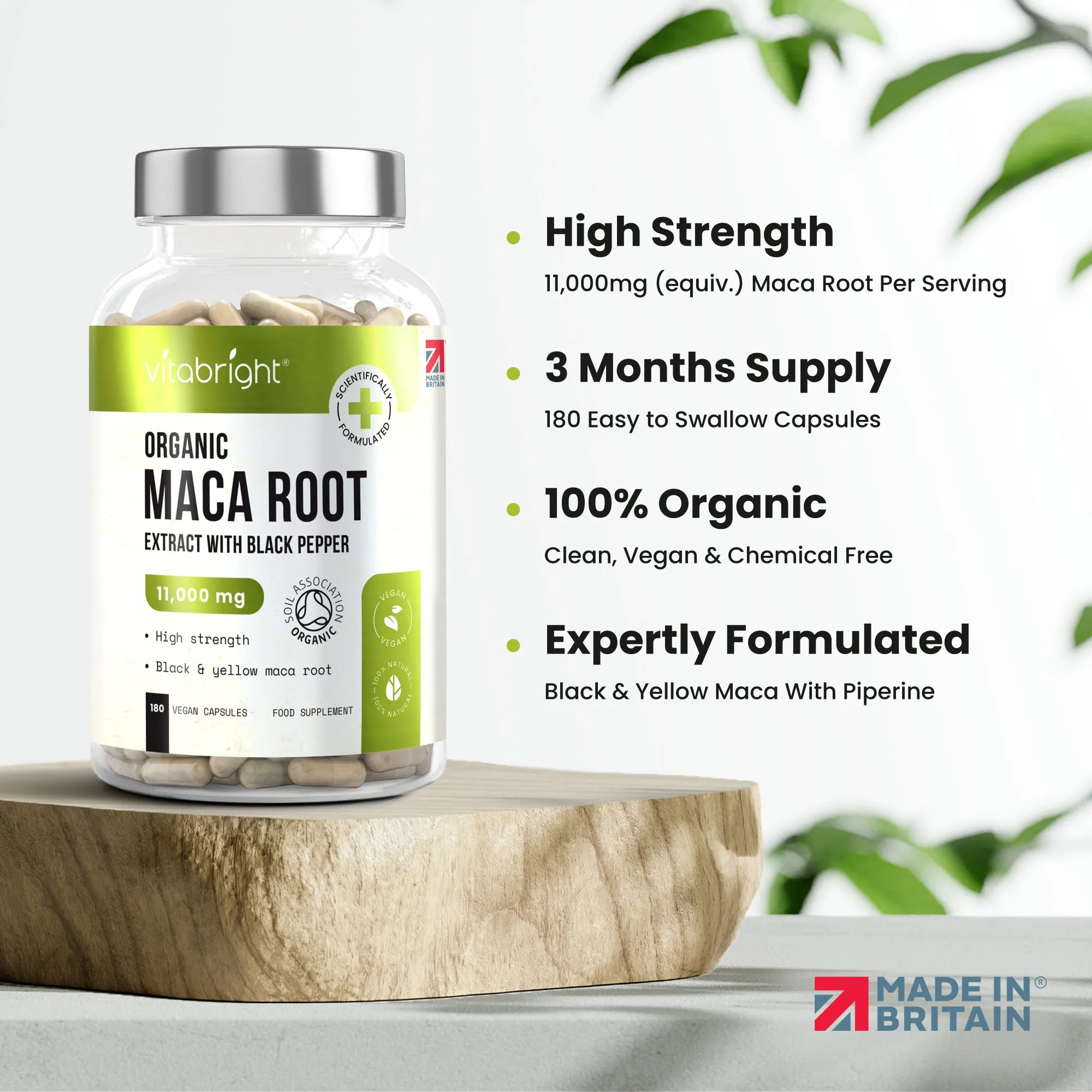 Organic Maca Root 11,000mg with Black Pepper, 180 Vegan Capsules, 3 Month Supply