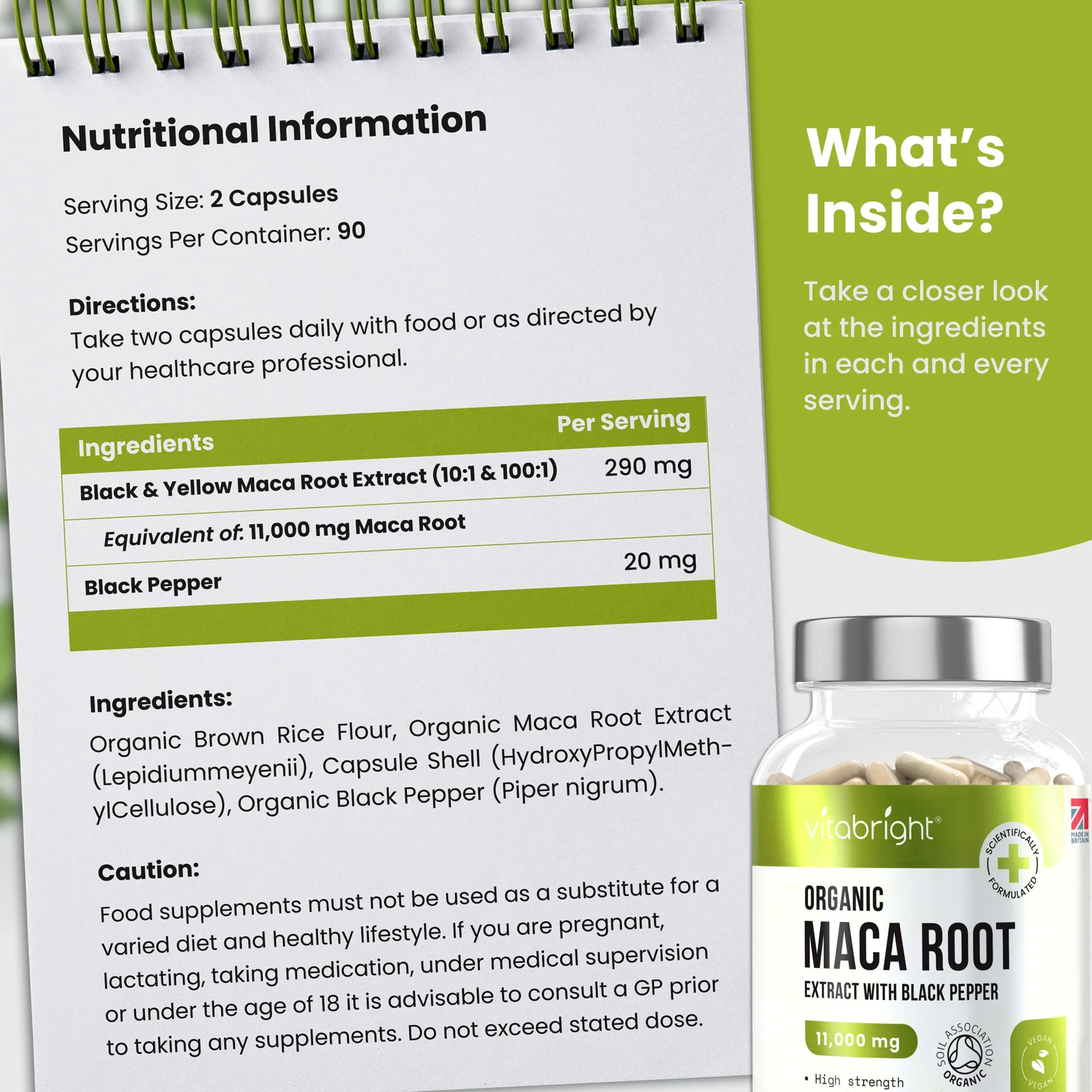 Organic Maca Root 11,000mg with Black Pepper, 180 Vegan Capsules, 3 Month Supply