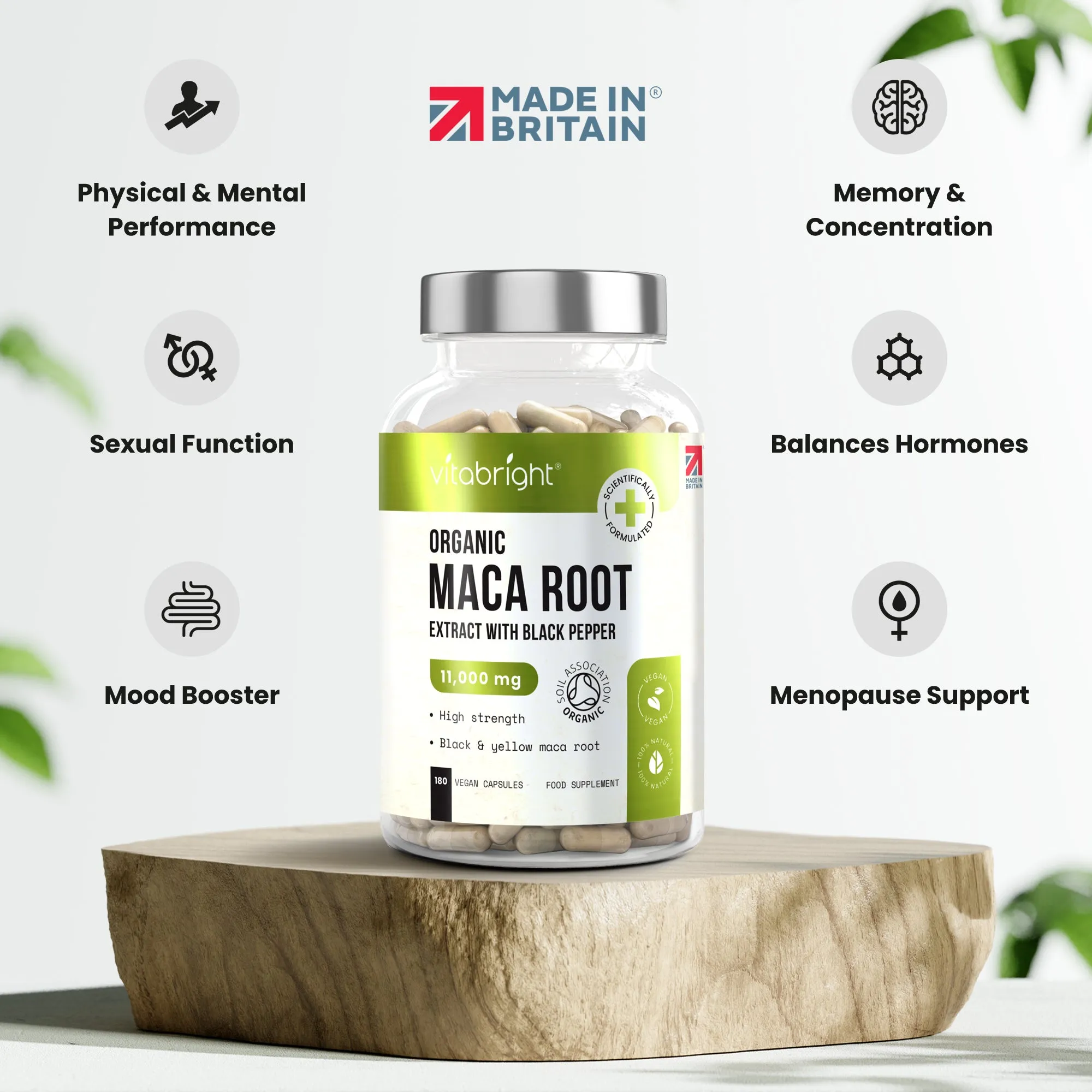 Organic Maca Root 11,000mg with Black Pepper, 180 Vegan Capsules, 3 Month Supply