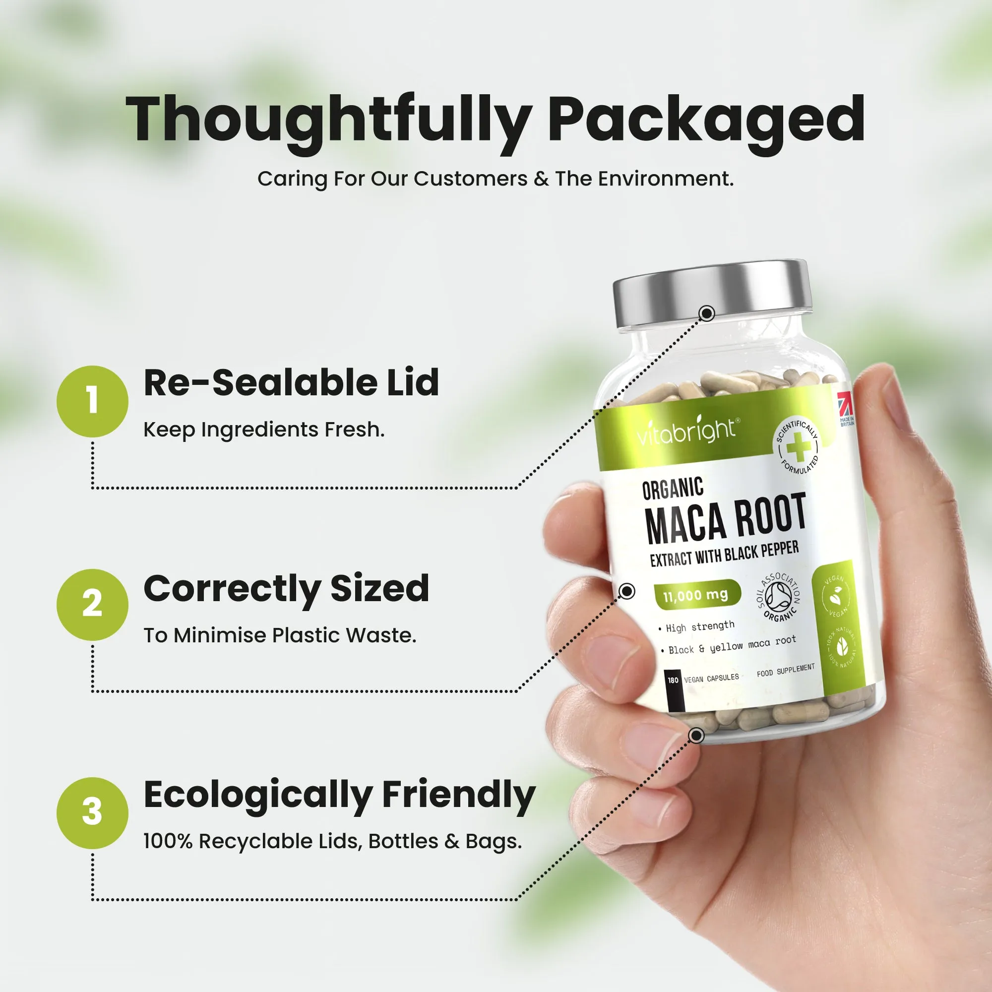 Organic Maca Root 11,000mg with Black Pepper, 180 Vegan Capsules, 3 Month Supply