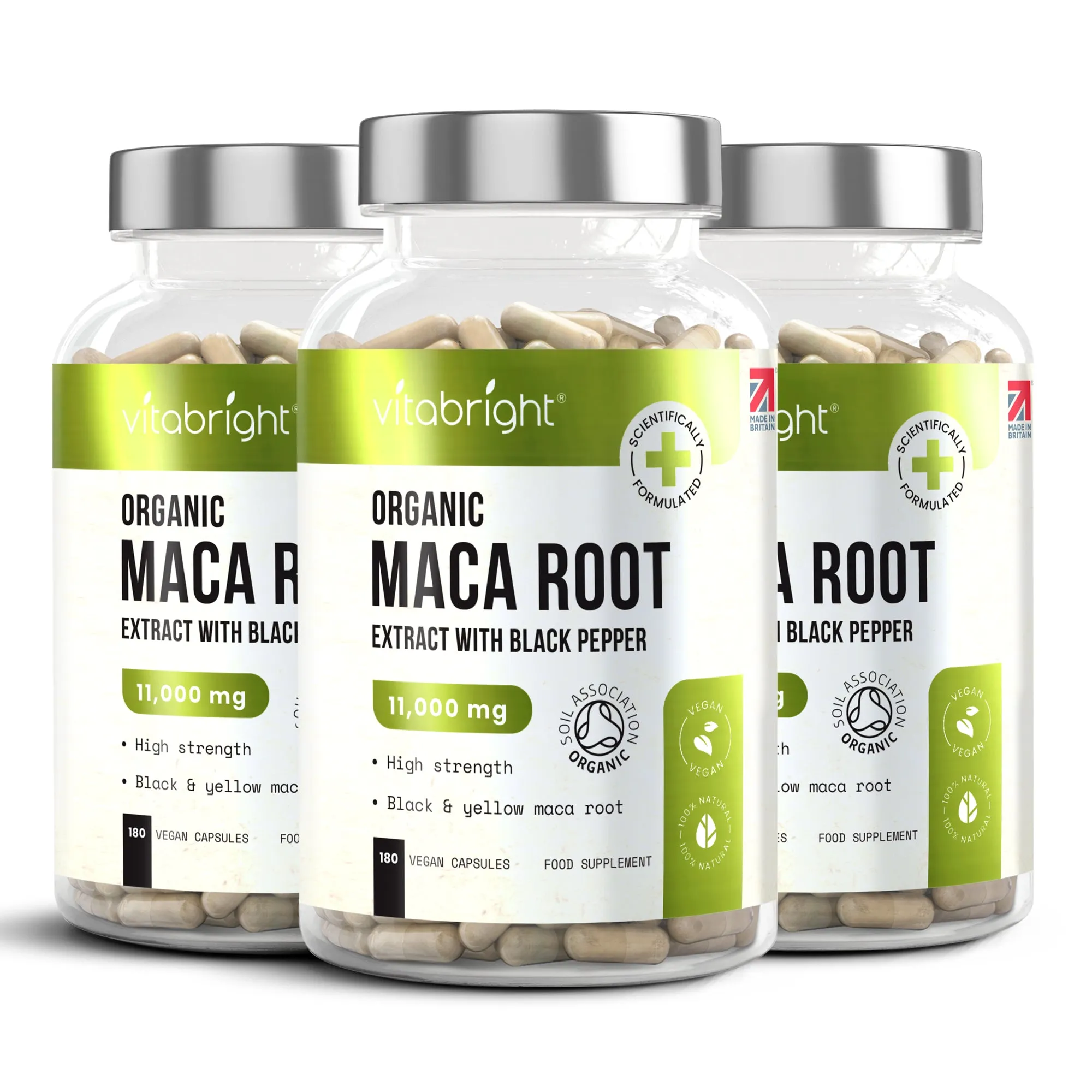 Organic Maca Root 11,000mg with Black Pepper, 180 Vegan Capsules, 3 Month Supply