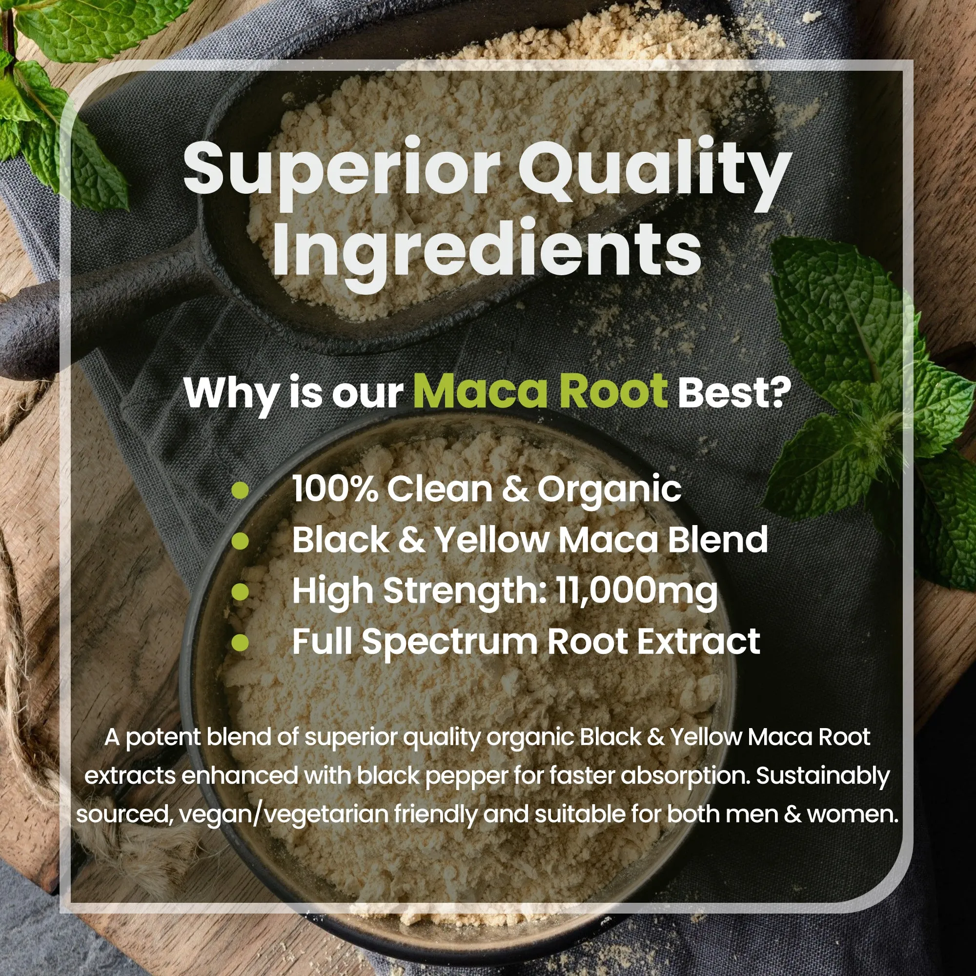 Organic Maca Root 11,000mg with Black Pepper, 180 Vegan Capsules, 3 Month Supply