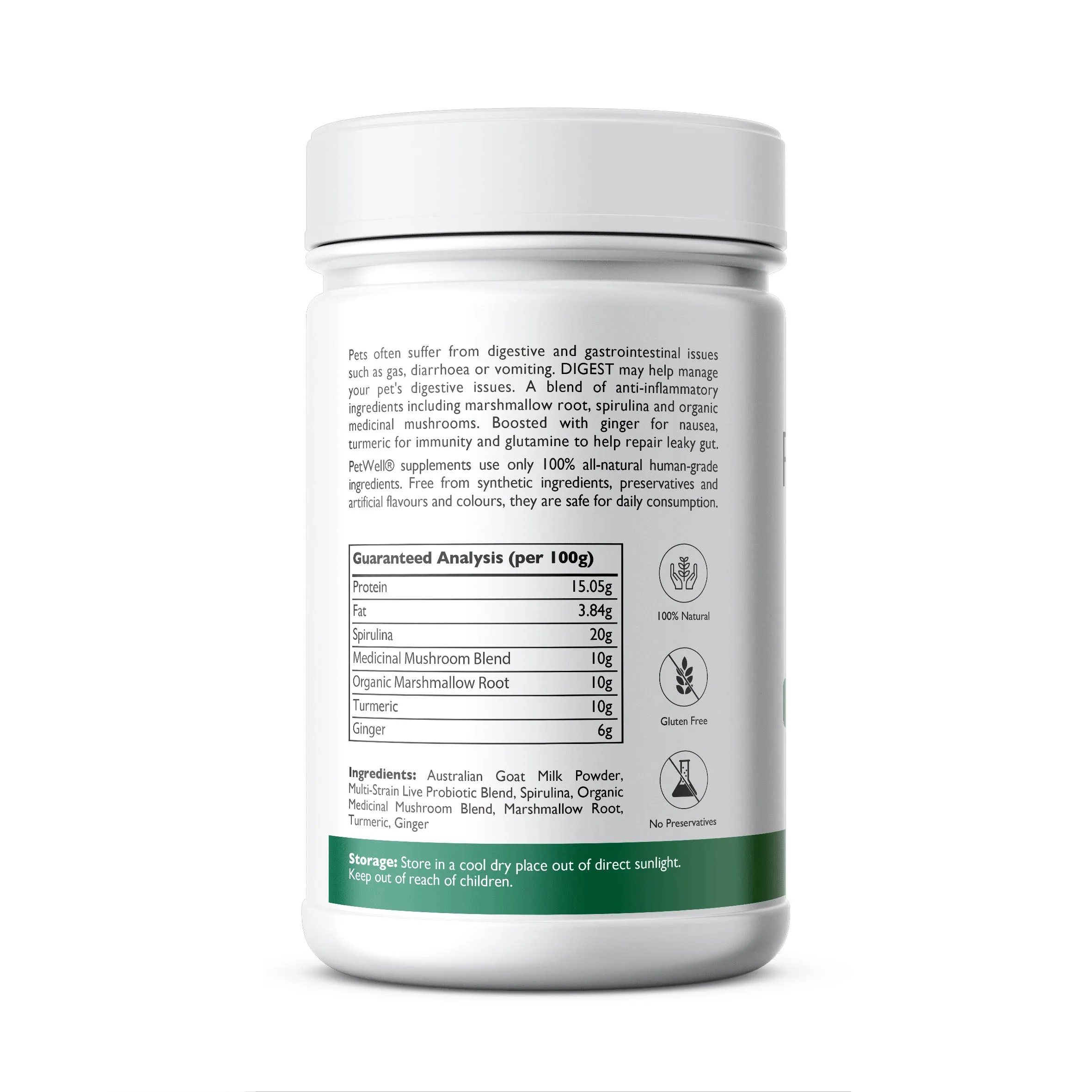Petwell Digest Dog and Cat Supplement Digestion relief 125g