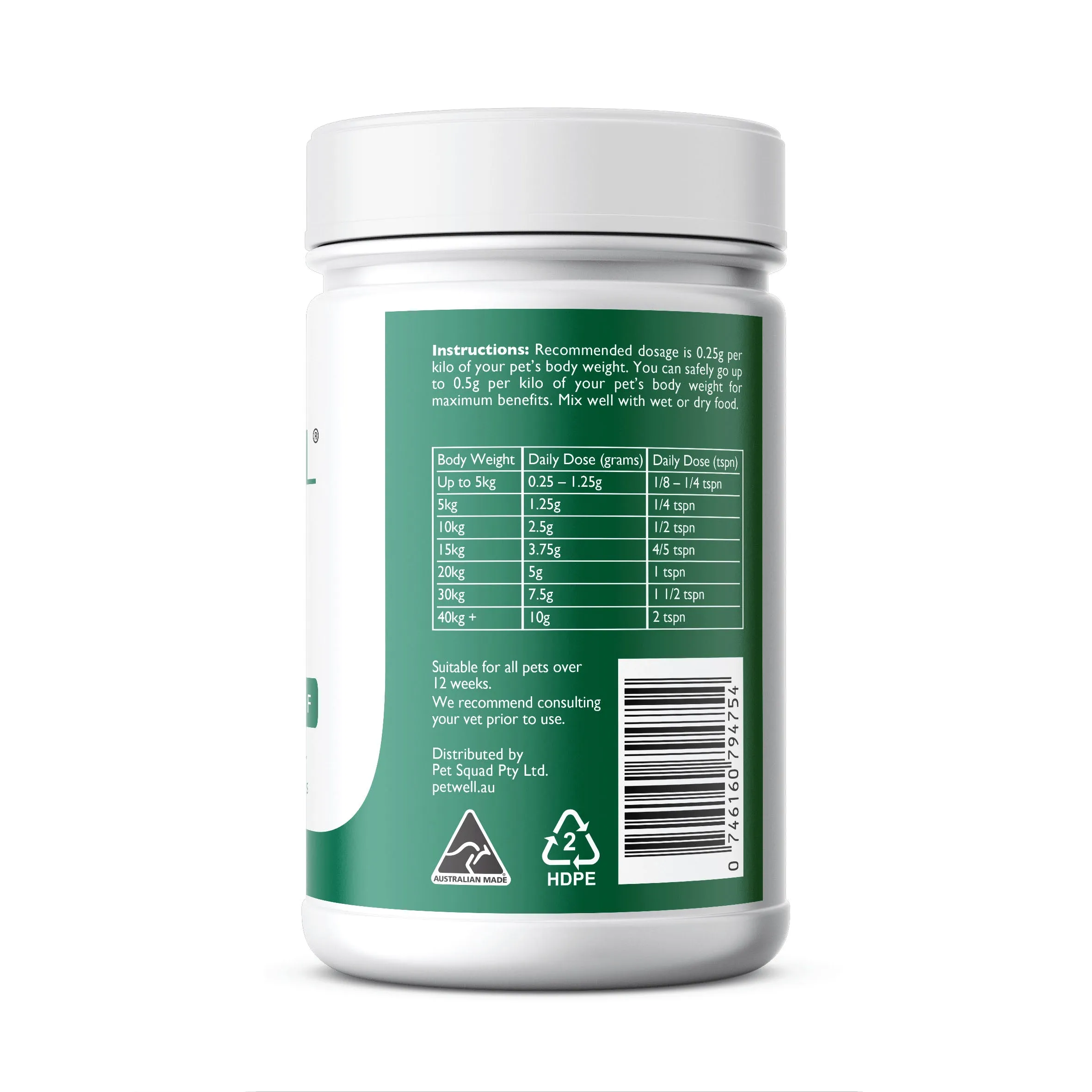 Petwell Digest Dog and Cat Supplement Digestion relief 125g