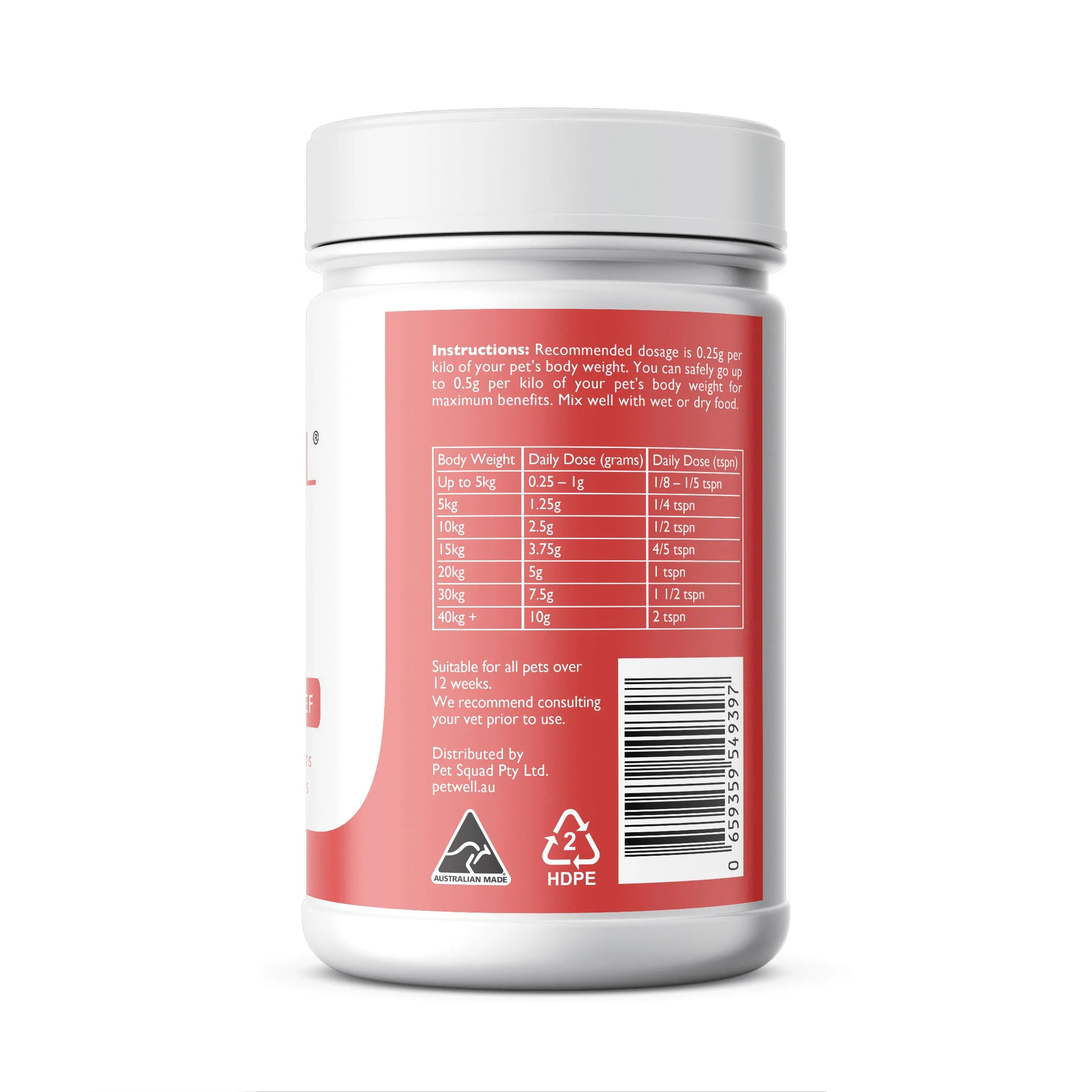 Petwell Mobility Dog and Cat Supplement Hip   Joint relief 125g
