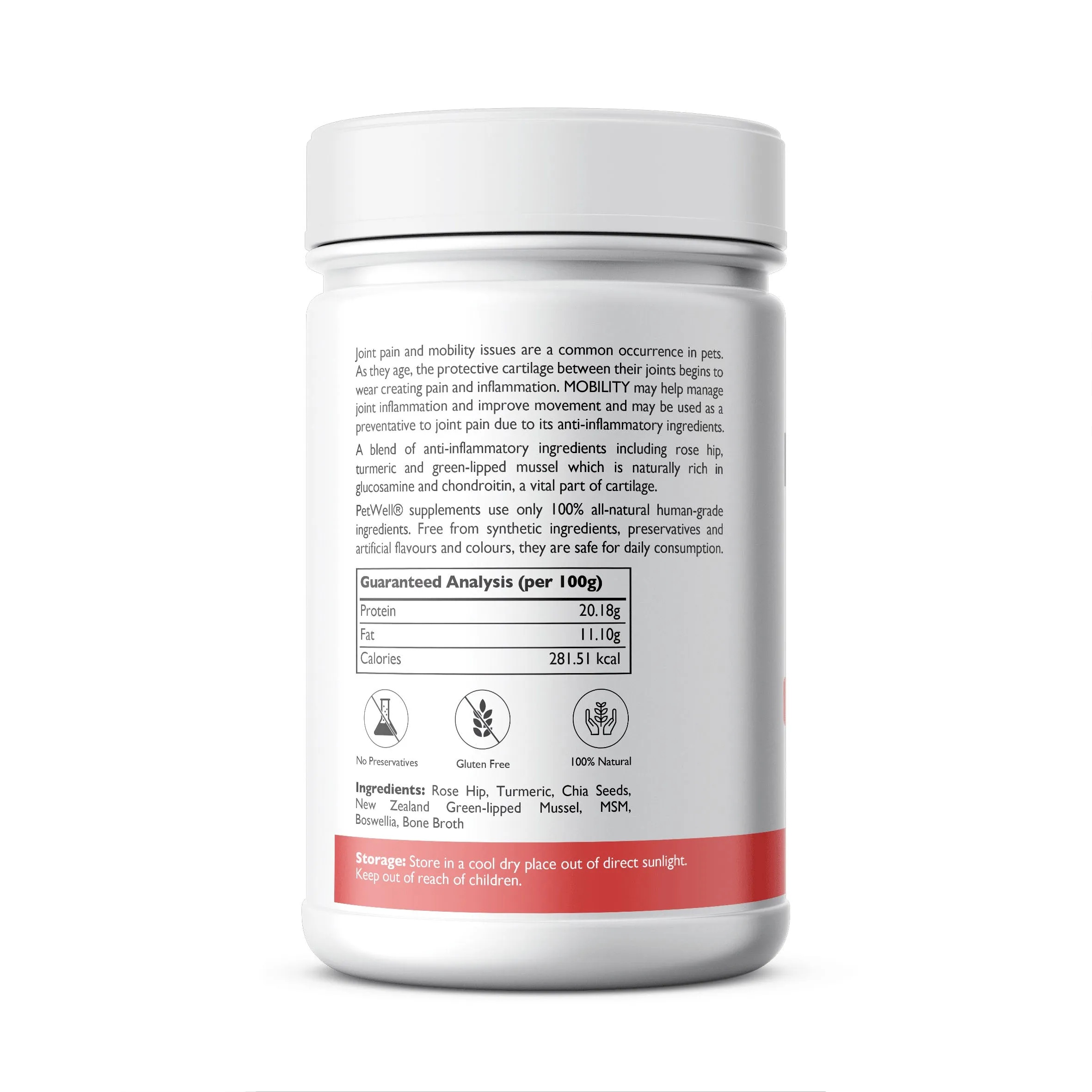 Petwell Mobility Dog and Cat Supplement Hip   Joint relief 125g