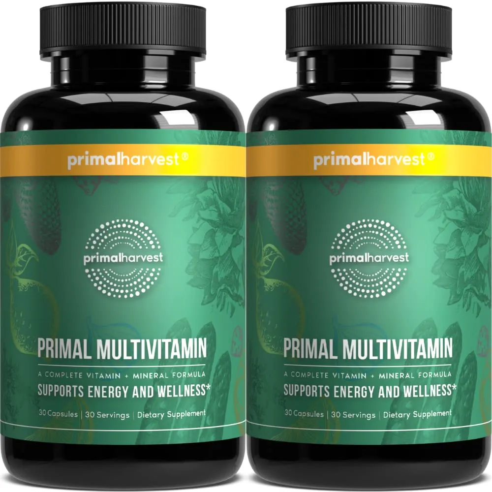 Primal Harvest 2 Pack, Multivitamin for Women and Men Vitamin A, Vitamin C, Vitamin D and E, Vitamin B12, B6, Biotin, Zinc Supplements, 30 Capsules