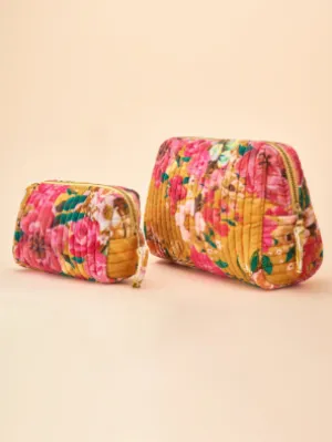 Quilted Washbag Impressionist Floral Mustard Large