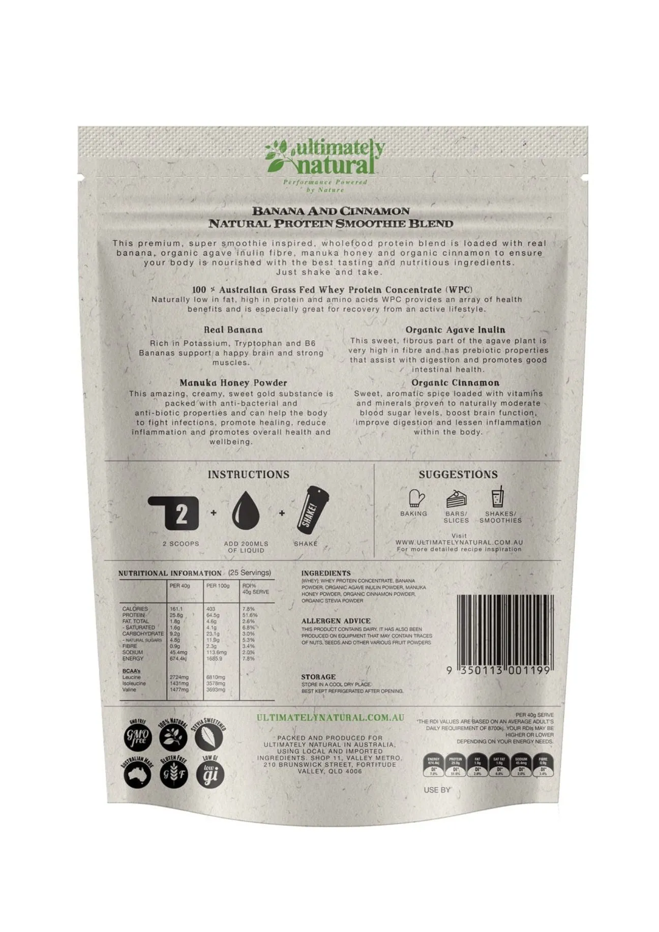Real Banana & Cinnamon Natural Whey Protein Powder 1KG