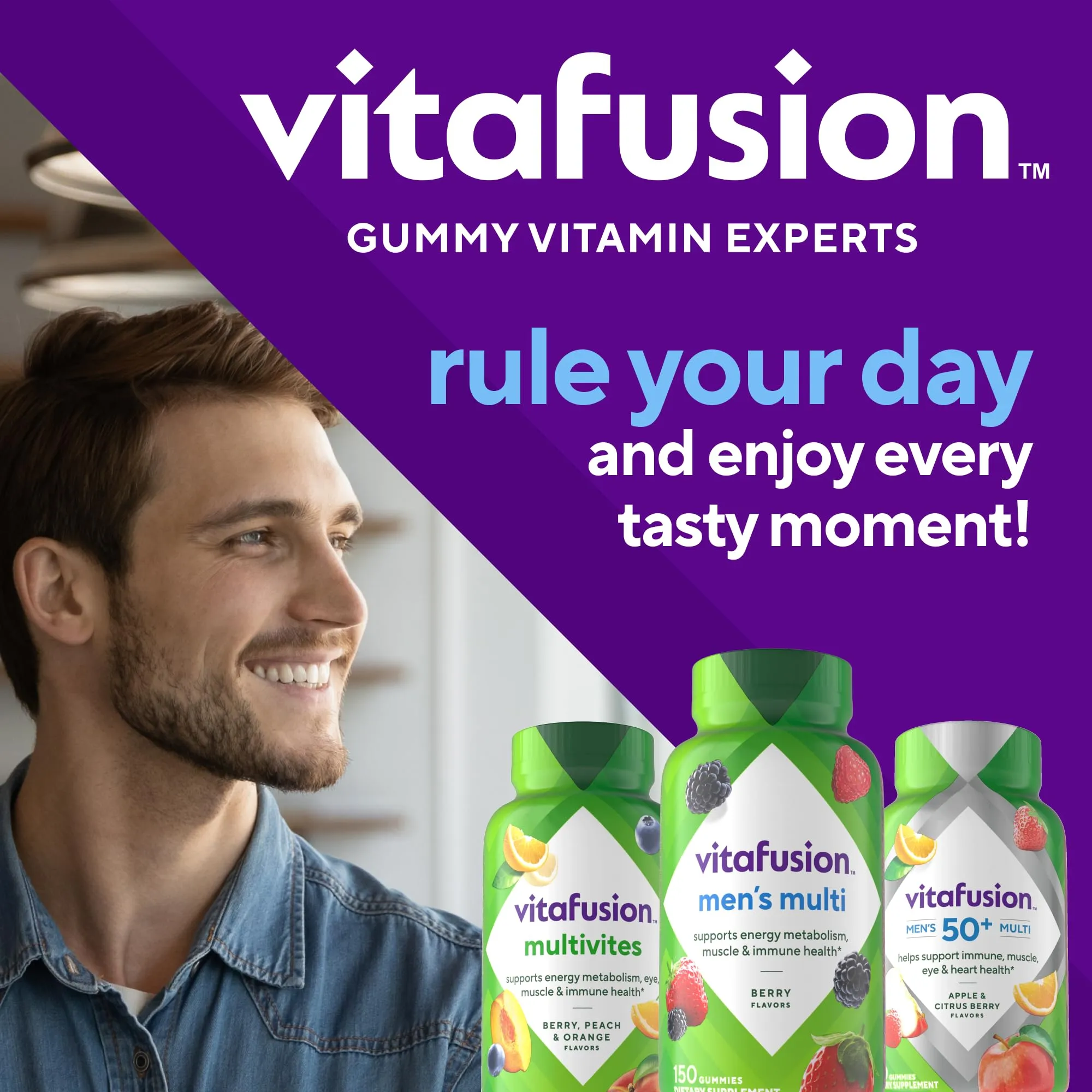 vitafusion Adult Gummy Vitamins for Men, Berry Flavored Daily Multivitamins for Men With Vitamins A, C, D, E, B6 and B12, Americas Number 1 Gummy Vitamin Brand, 75 Day Supply, 150 Count
