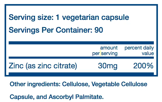 Vital Nutrients Zinc (Citrate) 30mg