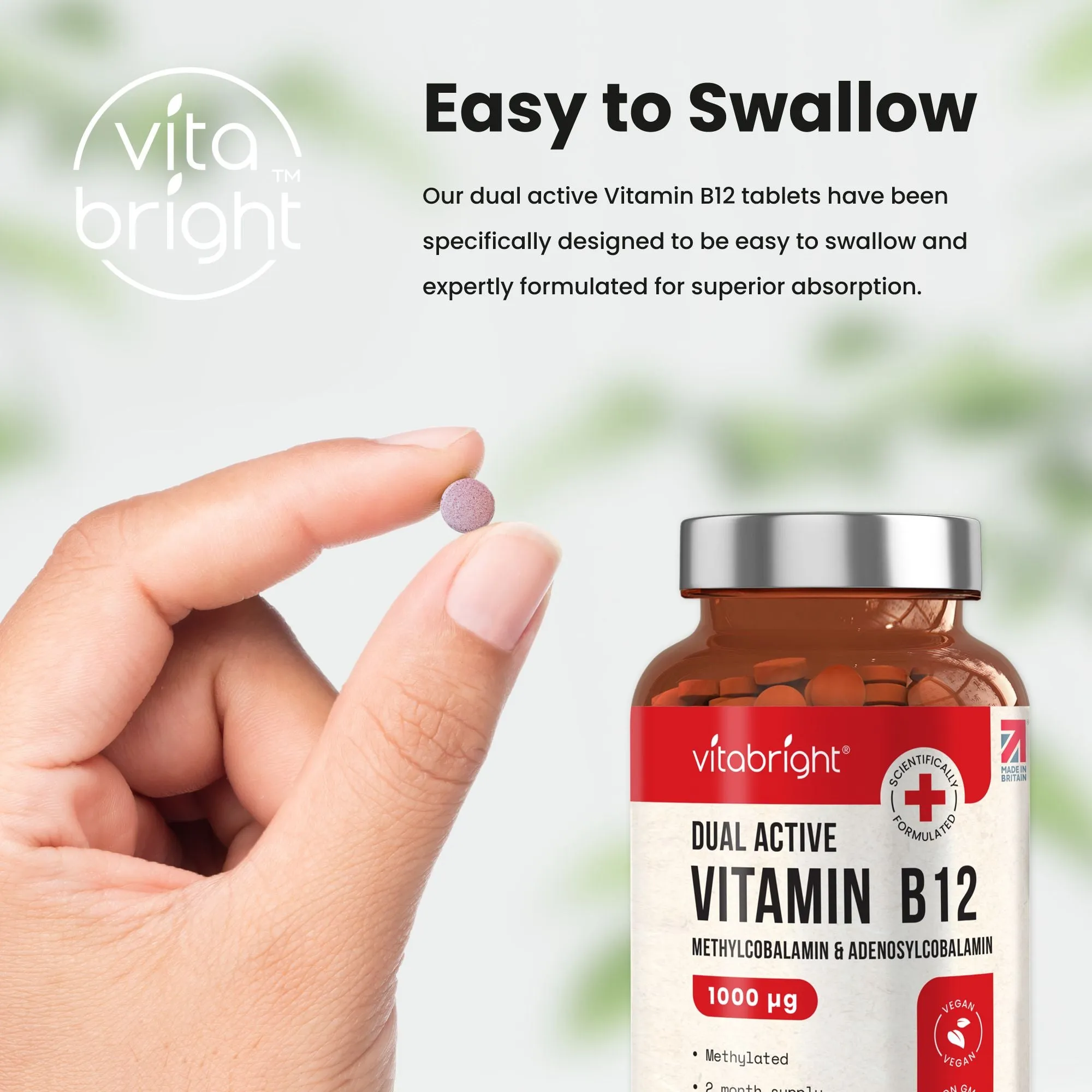 Vitamin B12 - 60 High Strength Vegan Tablets - 1000 μg - Dual Active
