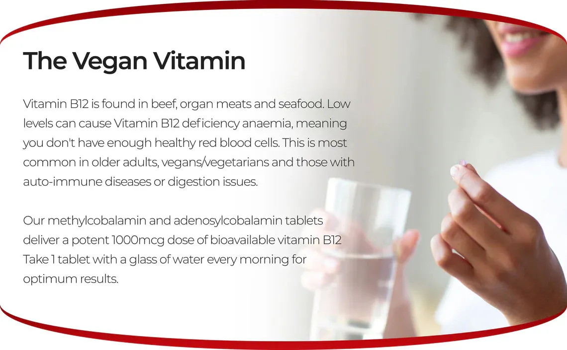 Vitamin B12 - 60 High Strength Vegan Tablets - 1000 μg - Dual Active