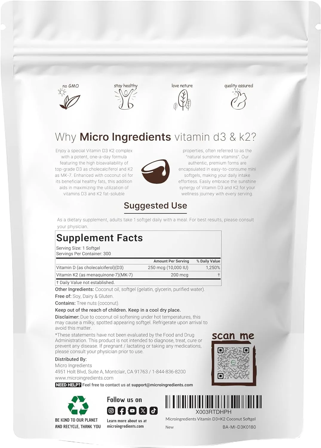 Vitamin D3 10000 iu Plus K2 (MK-7) 200 mcg, 300 Virgin Coconut Oil Softgels| 2 in 1 Vitamins D & K Complex | Supports Calcium Absorption, Bone, Immune, & Heart Health  Easy to Swallow
